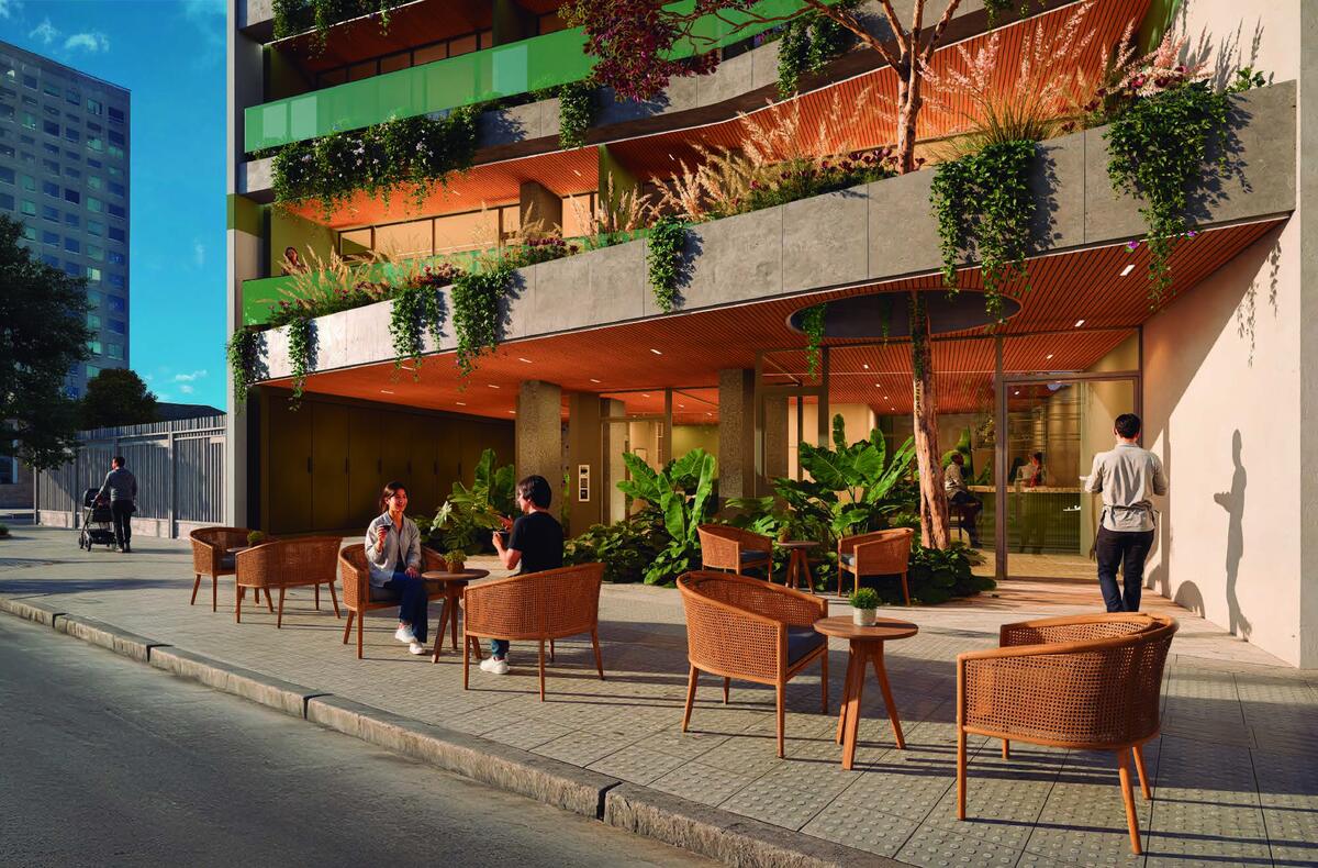 Planta baja de Torre Botánica con local comercial y acceso al edificio